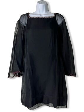 Vintage 60s Pixie California Sue Webb Black Sheer Lace Angel Sleeve Dress Sz 10